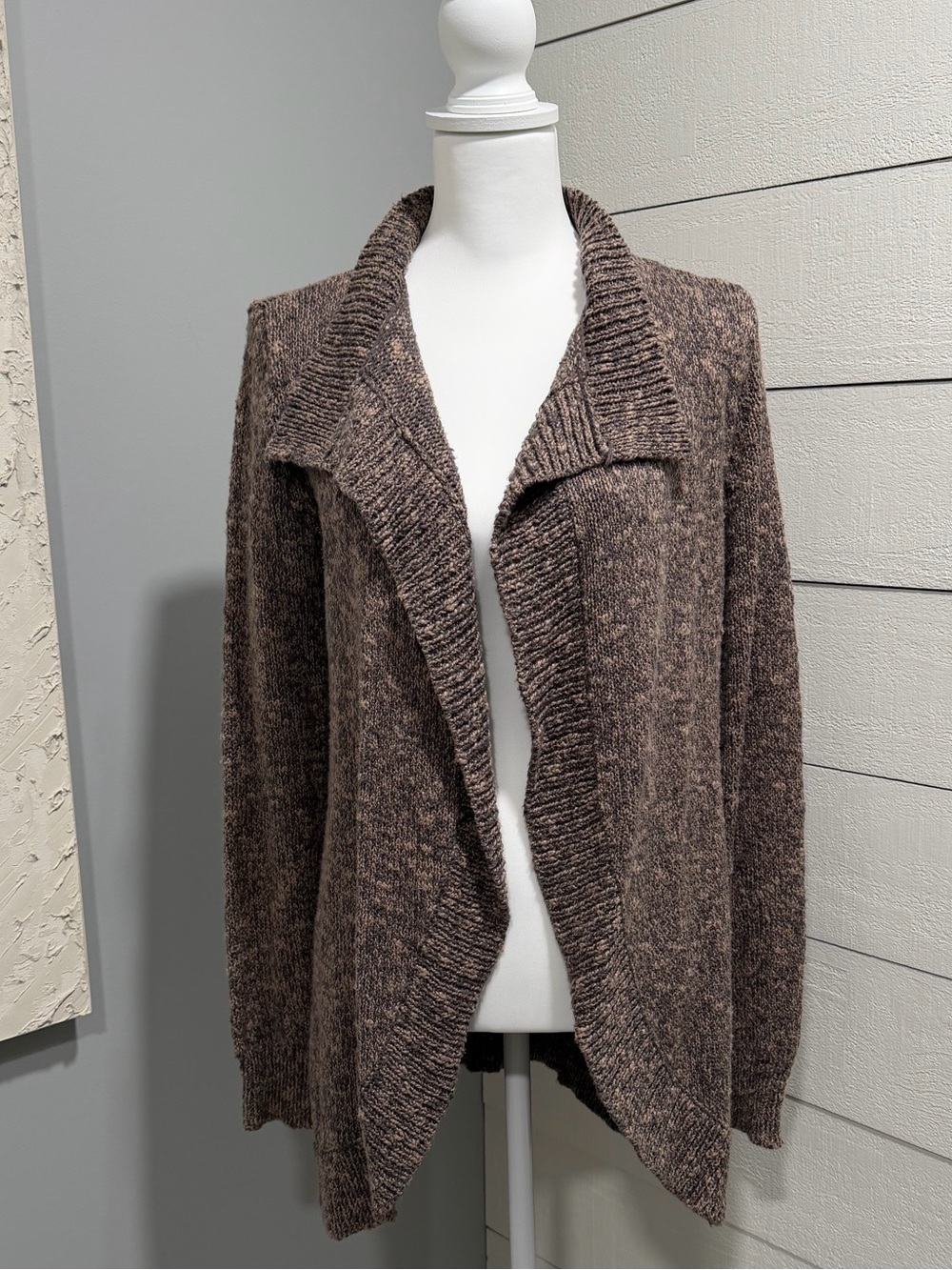 CAbi Brown Heather Open-Front Draped Cardigan